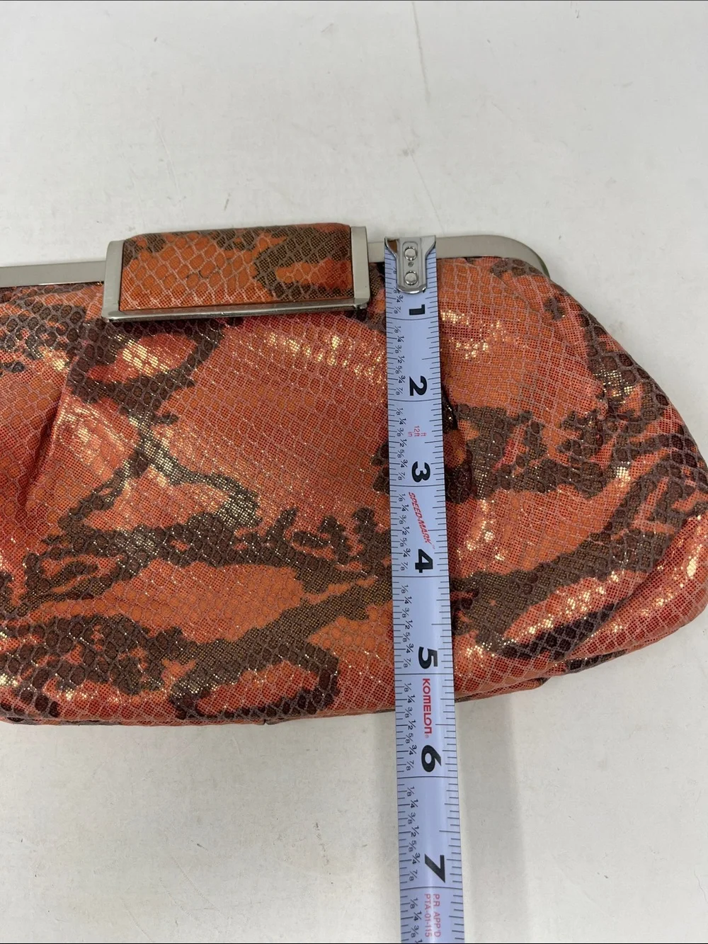 ANNABEL INGALL AUSTRALIA IRIDESCENT SNAKESKIN PEACH AND GRAY CLUTCH BAG